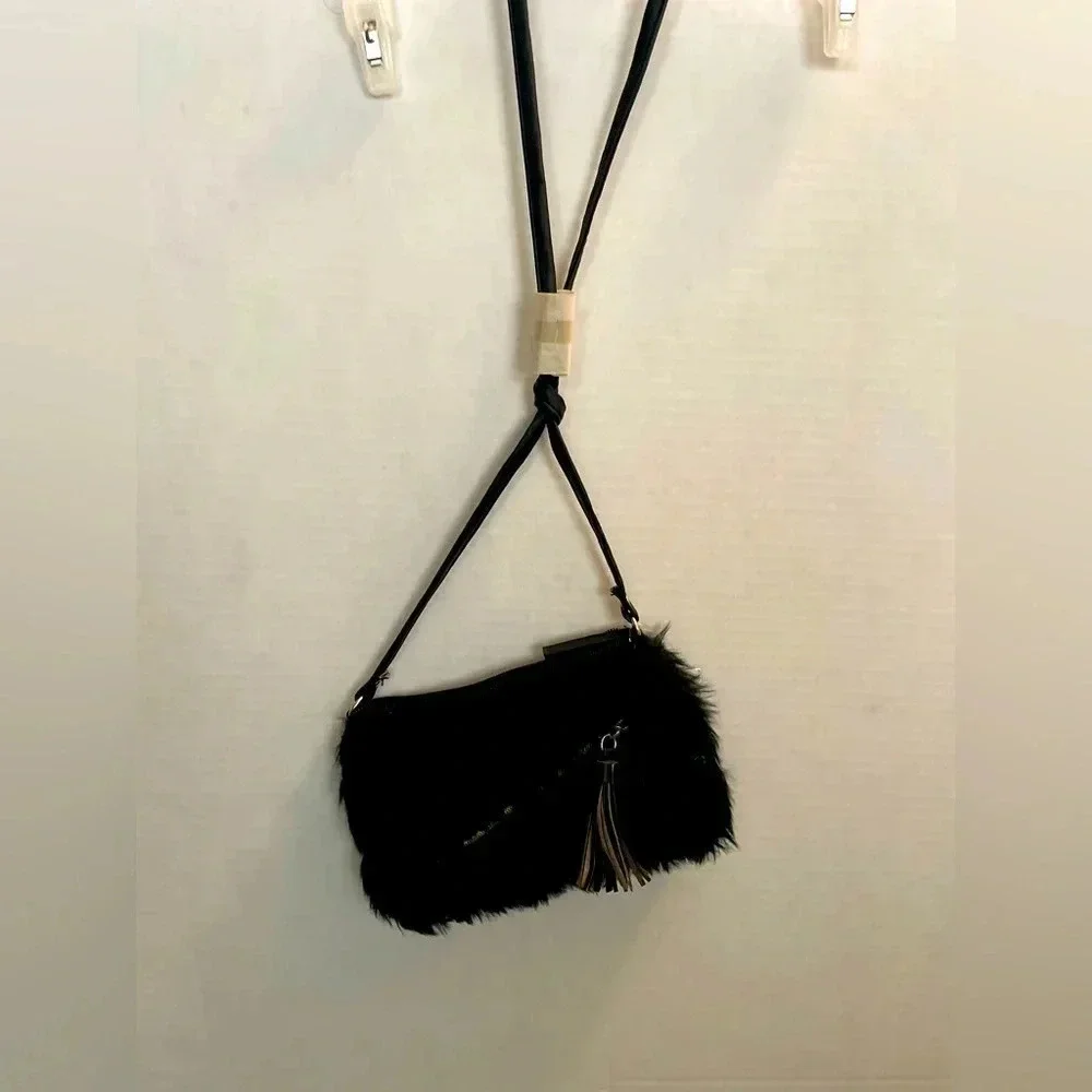 Rue 21 Y2K black faux fur crossbody small purse-NWT